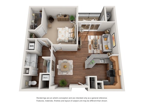 Floor plan for 1 bed, 1 bath, 874 sqft